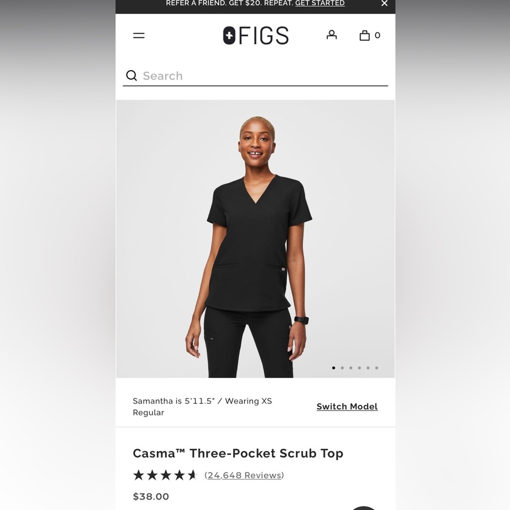 FIGS Black Casma Three-Pocket Scrub Top Size Small